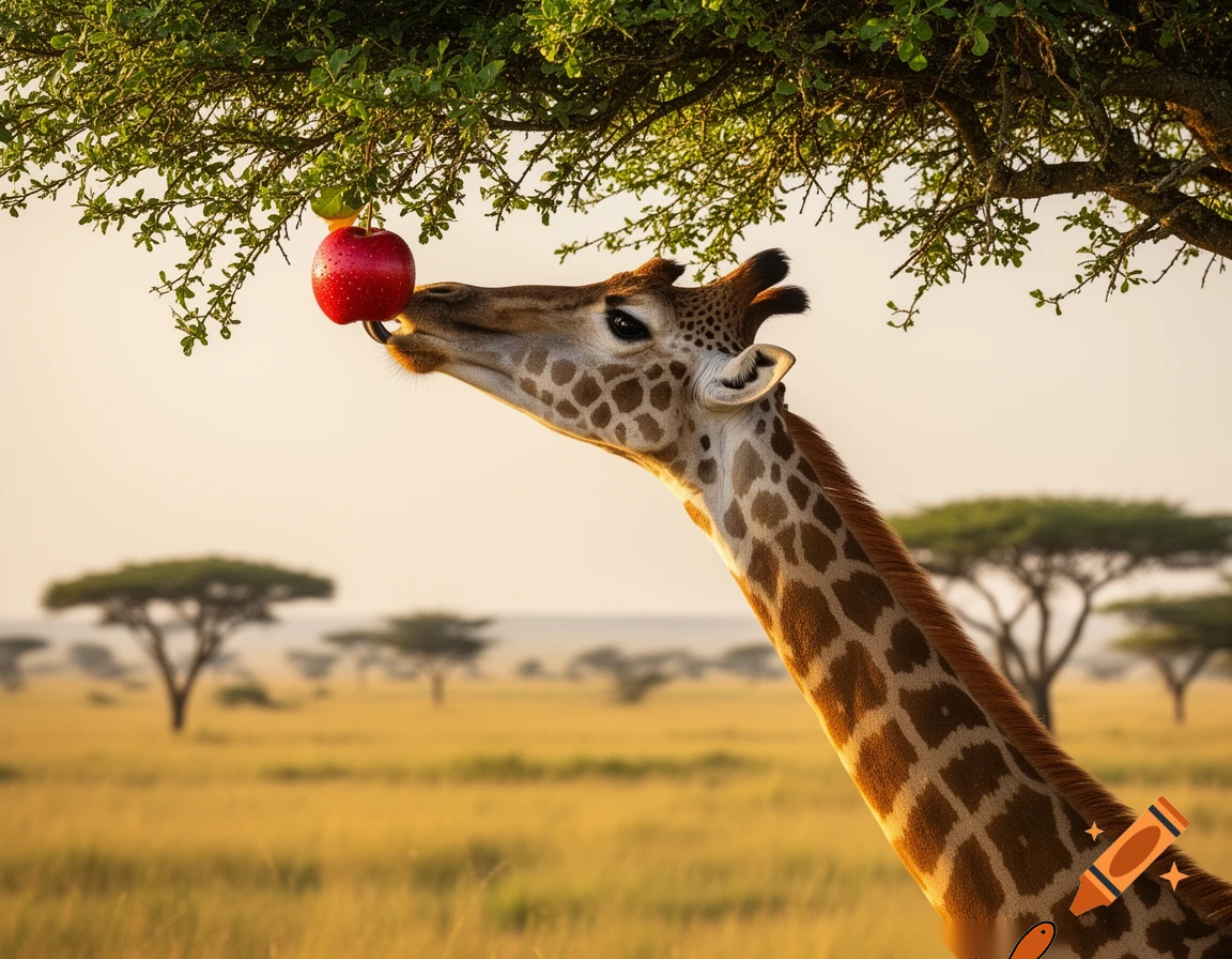 Giraffe eating a apple