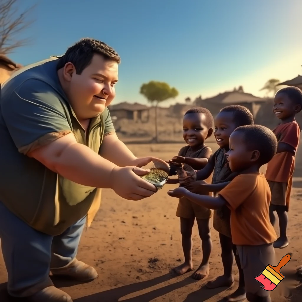 make peter griffin give away food in africa to kids but make them not cartoon