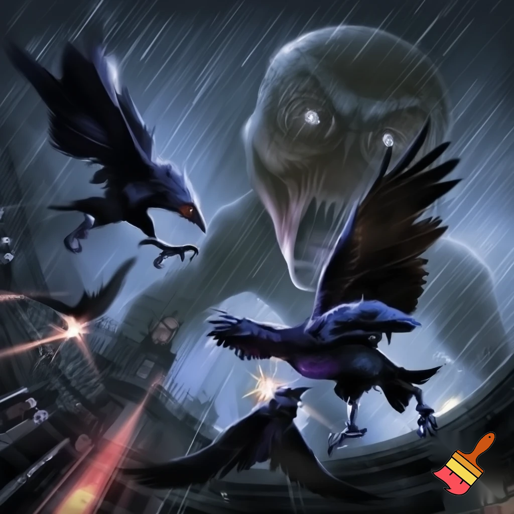 the London royal ravens fighting a big alien wearing mr beasts head