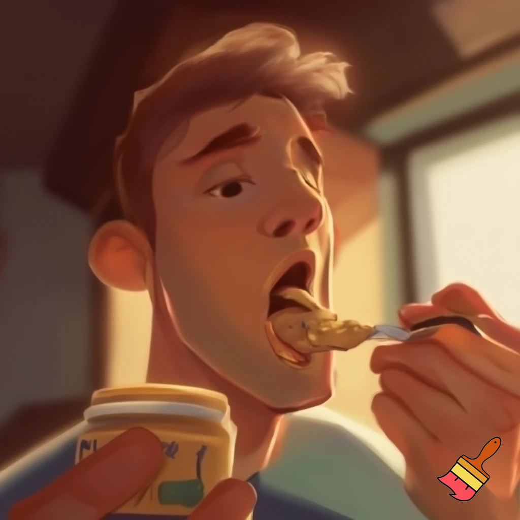a guy eating peaunut butter