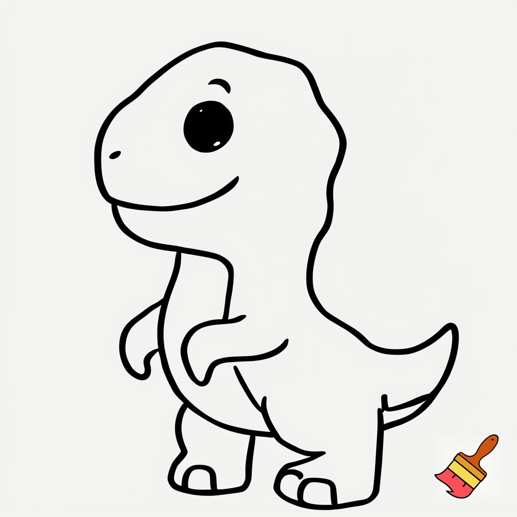 Cute baby dinosaur, cartoon-style, black and white outline, no background, for kids coloring book