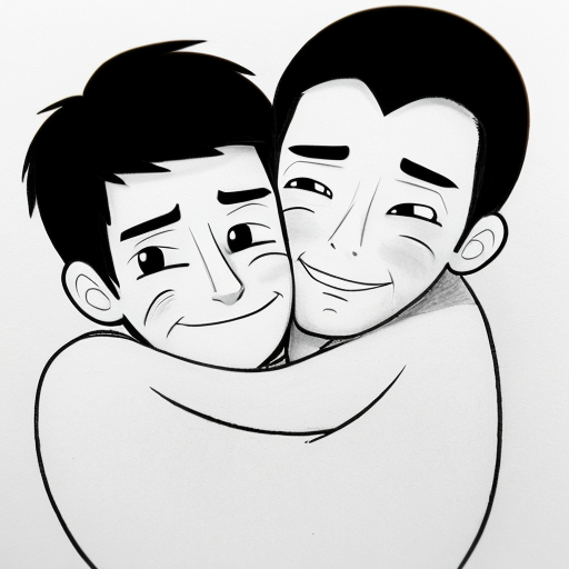 two men cuddling cartoon pencil style
