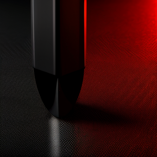 Hyper-realistic product render of a futuristic aggressive floorball stick called "RAGE STRIKE PRO". Matte deep black carbon fiber shaft with subtle carbon weave texture. Blood-red torn streak graphics running diagonally along the shaft. Glossy burn gradient near the blade fading from dark red to black. Black and red textured grip wrap. Aggressive concave blade with closed toe, reinforced heel construction. Dark studio background, dramatic red rim lighting, high contrast, premium sports advertisement style, ultra-detailed, 8K, sharp focus, no people.