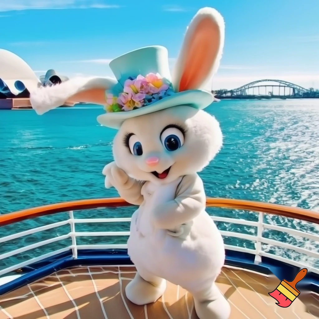 Easter bunny mascot Disneyland costume with the top hat Australia Disney cruise ship