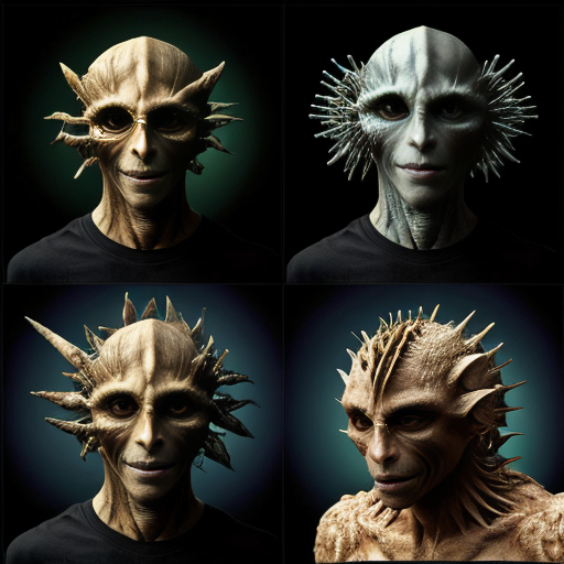 Irreal creaturas sub humana de fractales. 4 paneles. 1, 2, 3, 4. 1: criatura emerge de ti. 2: criatura se alimenta. 3: Blade. 4: la creatura eres tu. Esto en un estilo imposible para un humano