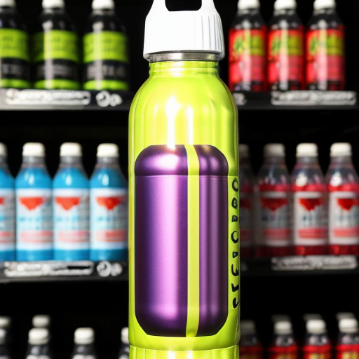an energy drink bottle for boosterade  the bottle is blue yellow and pink

