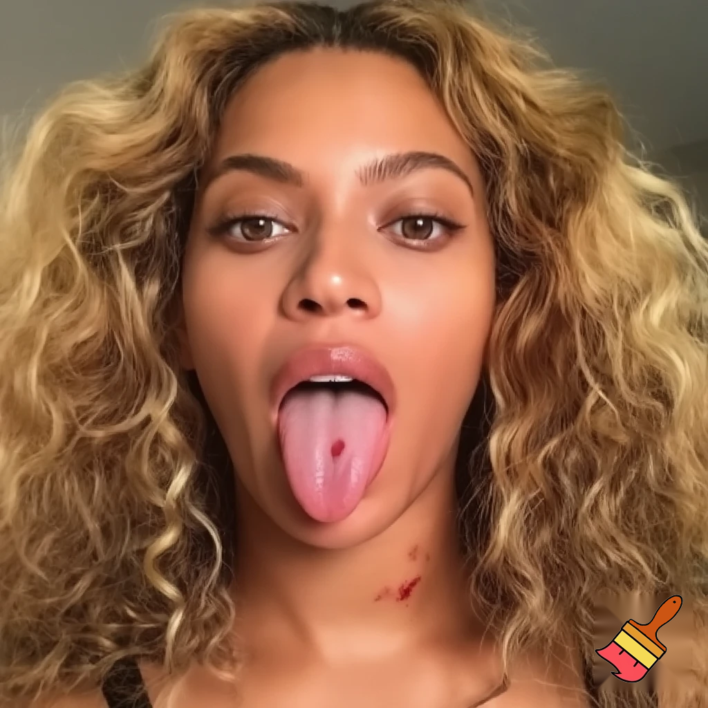 Beyonce selfie showing her long tongue pose ,her tongue is full of saliva ,her ass is red with marks 