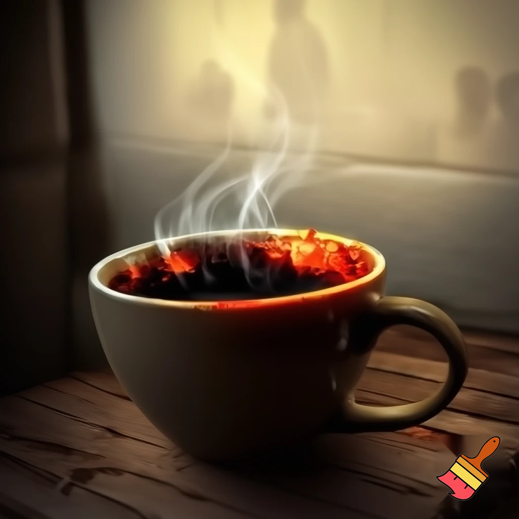 the wall of a cafe with a coffee cup which is very hot
