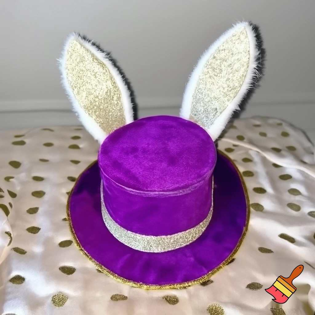Easter bunny top hat headband, purple white with gold glitter fabric and velvet velvet