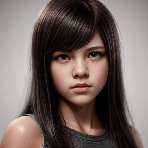13 year old Canadian tomboy girl with long light black hair and orange eyes