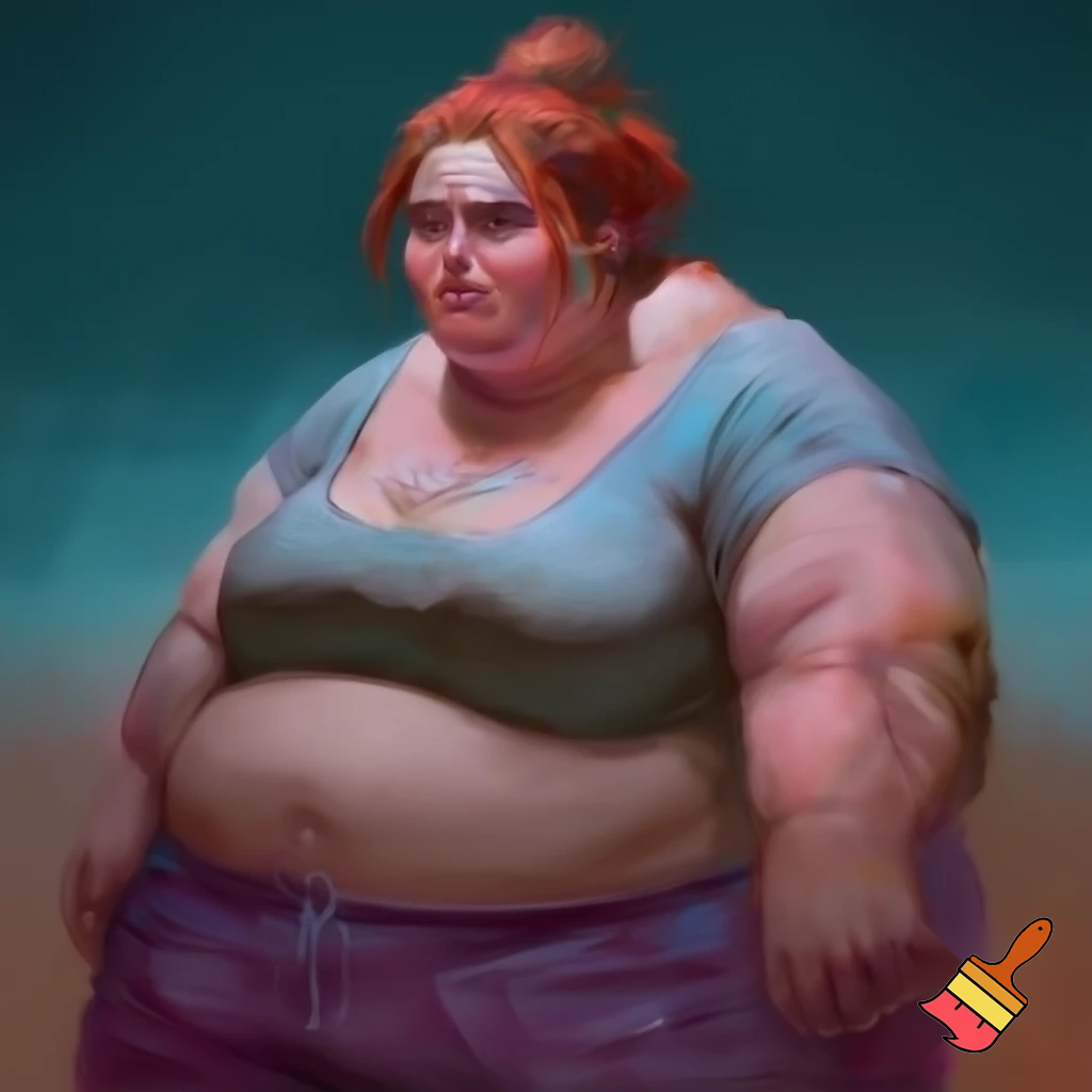 short, fat , obese short women with a big chubby neck and red hair, menacing, mean