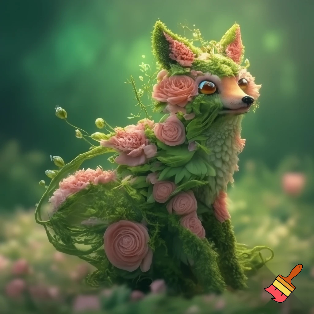 en ræv lavet af blomster og planter