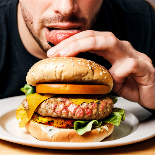 a man eating hamburger