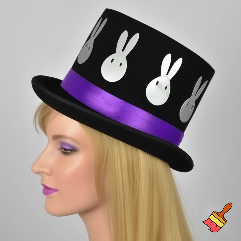 Easter bunny top hat headband, purple and white gold and silver top hat black purple dark purple special hat in delicate purple white, purple and white gold golden silver patterns Easter top hat