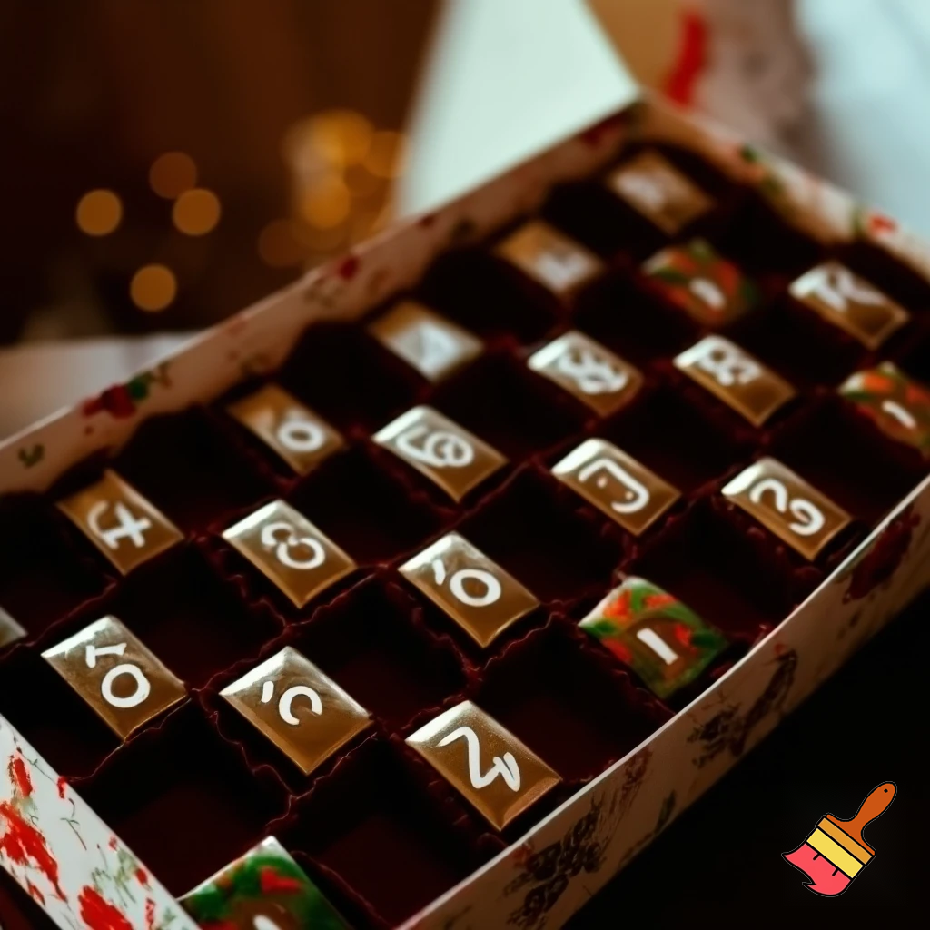 Chocolate advent calendar Numbers in the box a Christmas one hope the lead out how many days till Christmas? Christmas patterns countdown. 25.
