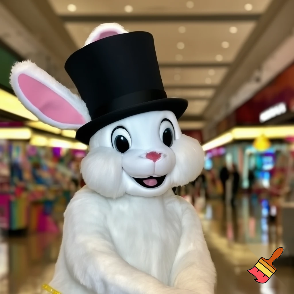 Easter bunny mascot top hat at the shopping centre mascot costume Darrell Lea magic room