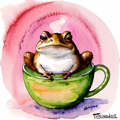 A hillarious, funny boho toad with some hippie colored coffee cups. Psychedelic decorated background. Hard Style.
