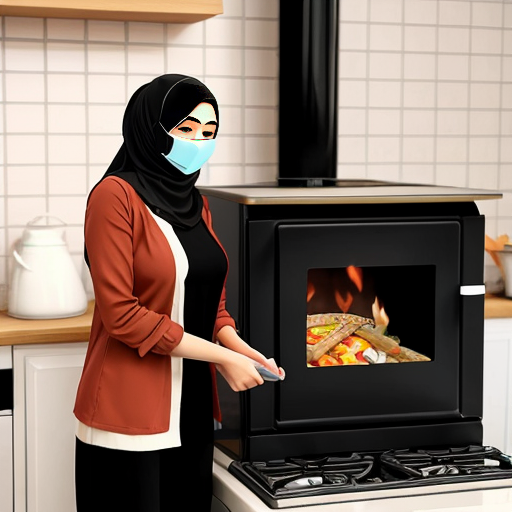 Женщина мусульманка покрытая волосы не видно груди не видно косинка длинная, стоит у плиты, готовит суп, сделай в стиле мультика пиксар 3д