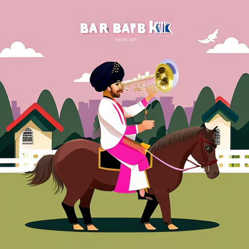 2D flat illustration of 'Aloo ki Barat' - a potato wedding procession. A cute cartoon potato groom wearing a pink sherwani and turban riding a horse. Behind him, a 2D band of potatoes playing trumpets and drums. Bright solid colors, clean bold lines, simple background with Indian houses. Digital art style, high resolution, vibrant palette.
