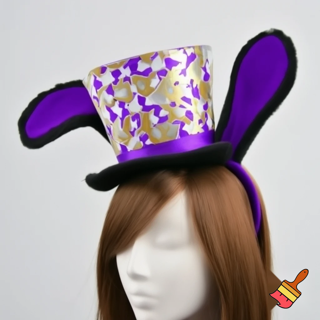 Easter bunny top hat headband, purple and white gold and silver top hat black purple dark purple special hat in delicate purple white, purple and white gold golden silver patterns Easter top hat