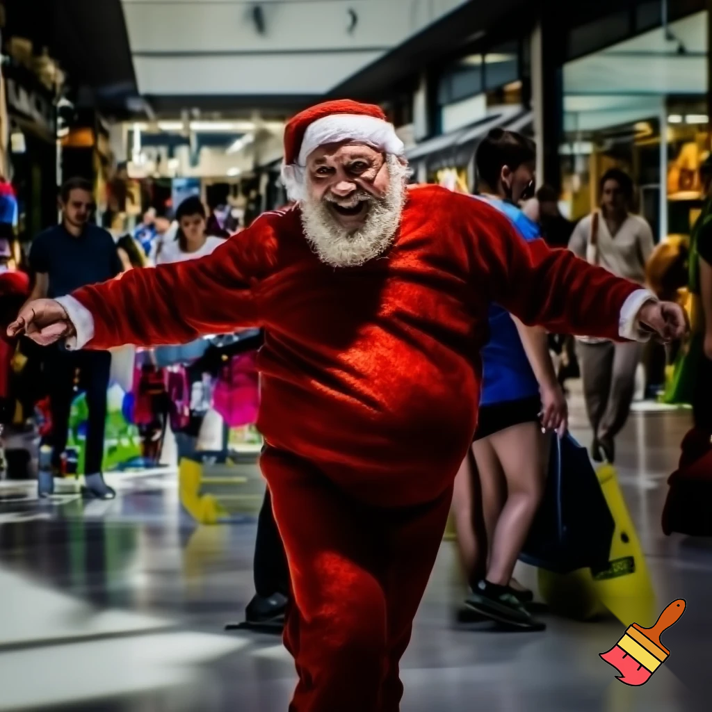 Santa Claus dancing shopping Centre walking Australian