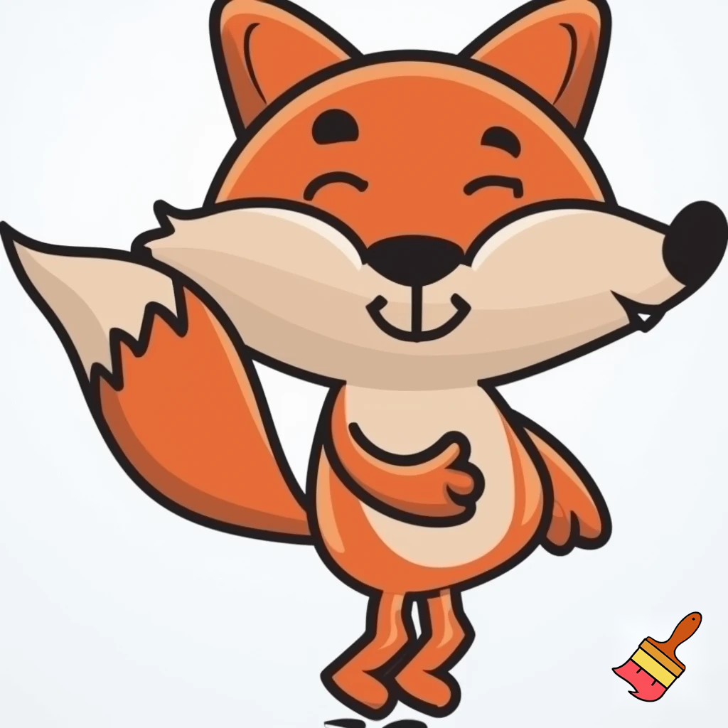 A cute cartoon fox on its hind legs.