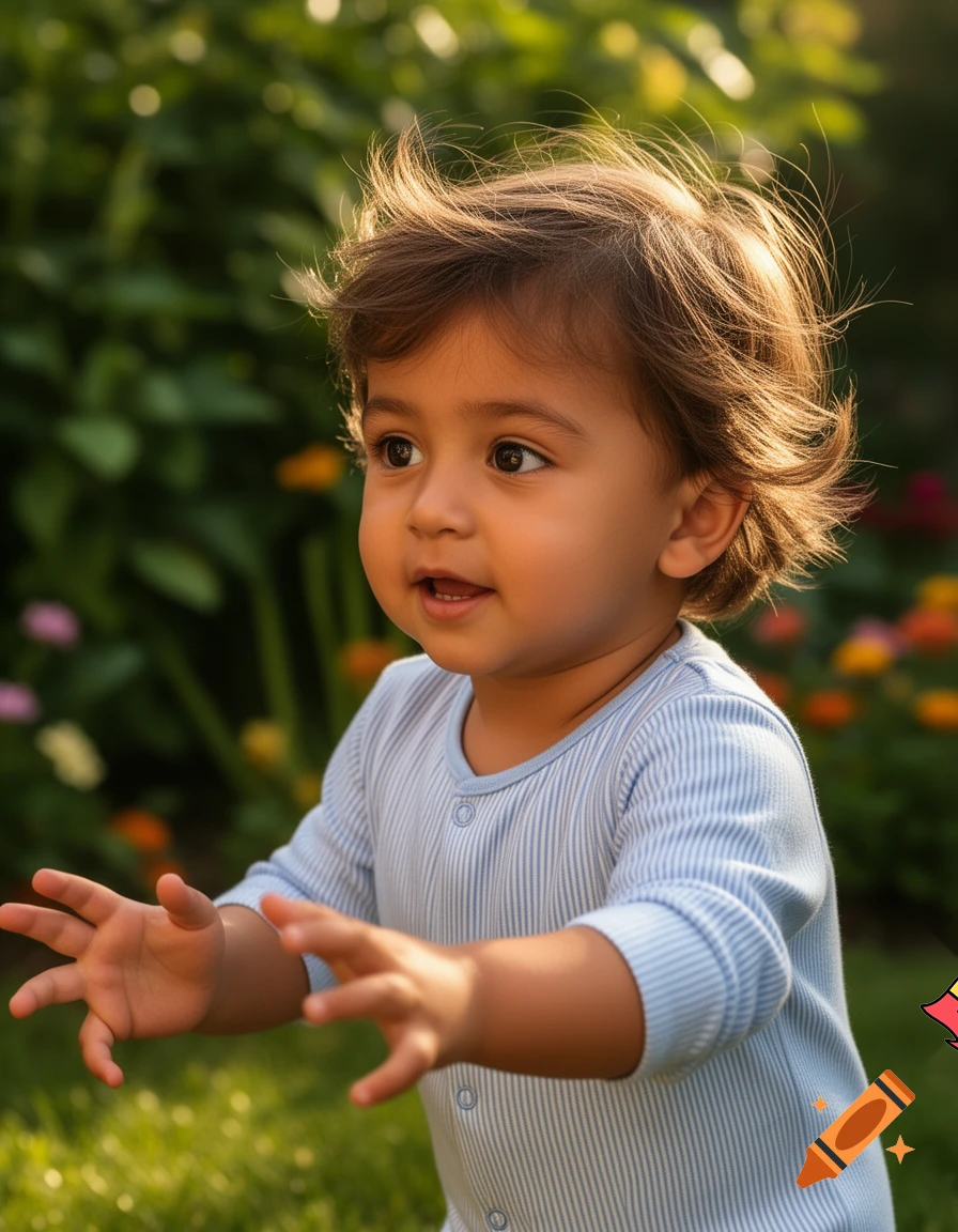 create a 2 year old boy with brown hair and tan  
