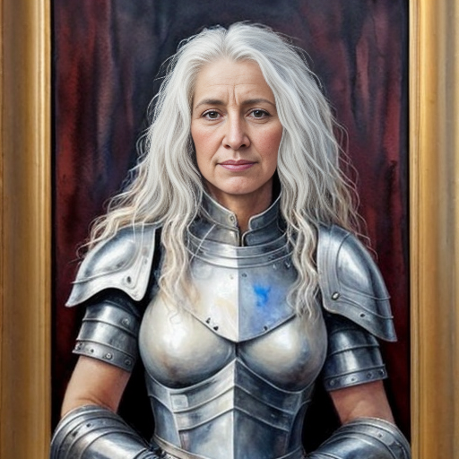 young, tall, white-haired woman in armor is sad because a Turkish man stole her knife.