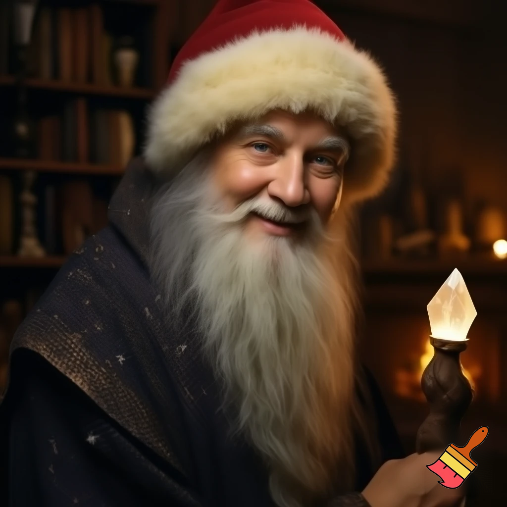 Woo wizard has Christmas hat