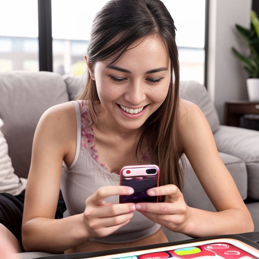 Goretzka play game on apple phone and Vanessa play game on apple phone at the living room 