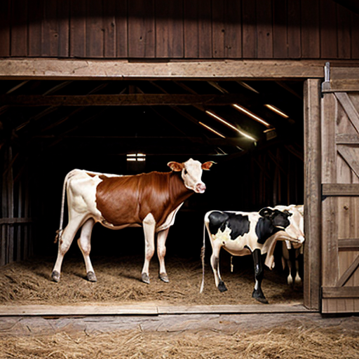 farmer with a barn and cow in the barn