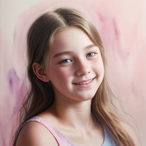 Young teen in ethereal pastel watercolor, capturing a youthful, hopeful spirit, with soft lighting and delicate brush strokes.