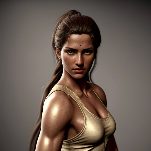 i would like an a ancient greek female fighter in clothes of 1821 of greece and lastly i want her to be a bit humerus
