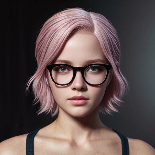 pink haired girl with blue glasses


