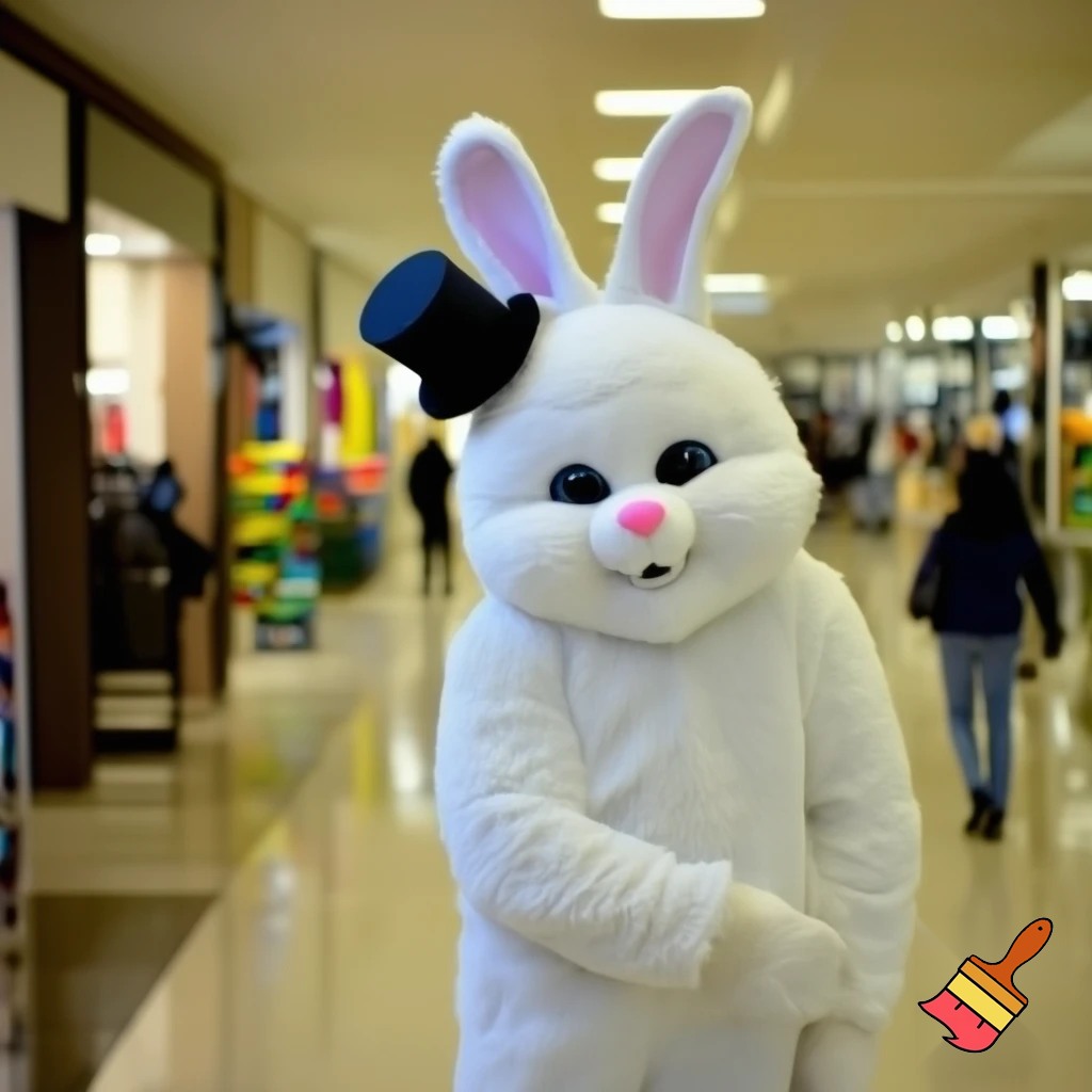 Easter bunny mascot costume top hat shopping Centre