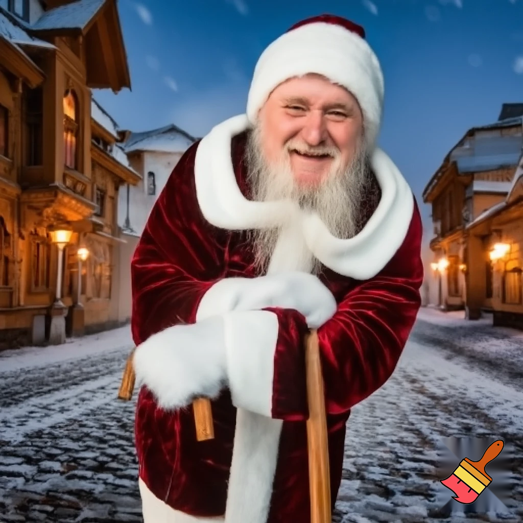 Christmas Russia, Santa Claus walk stick a real person