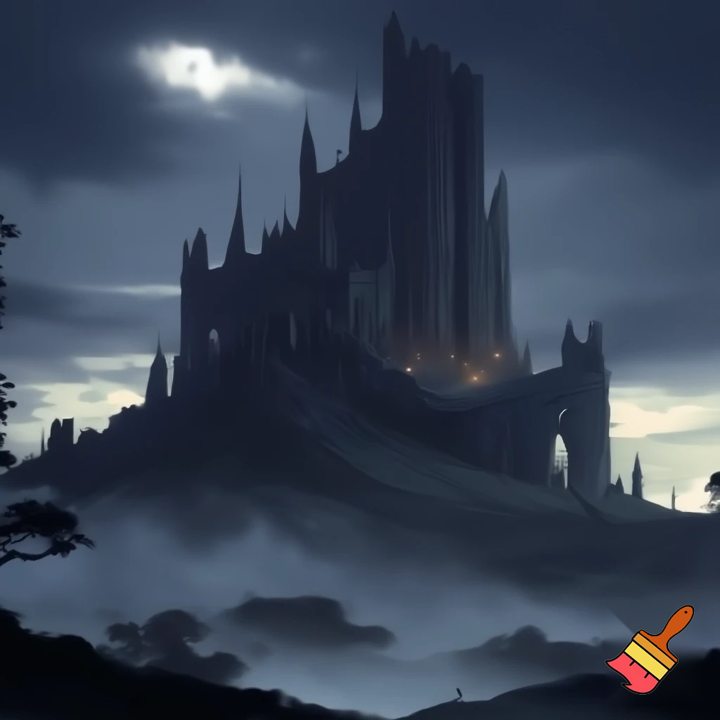 A dark giant castle on a hill