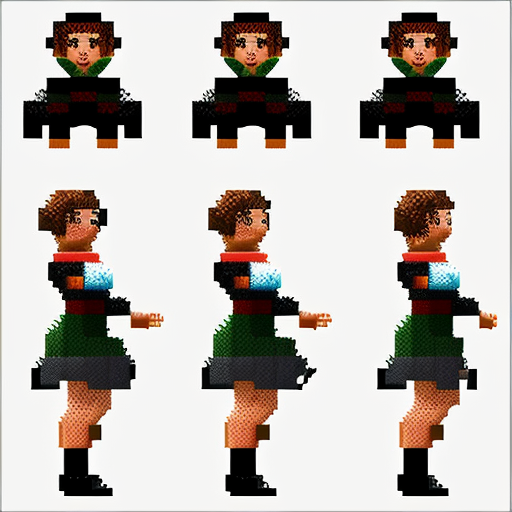 Sprite sheet, female, flying, sideway view, art pixel, 8-bit