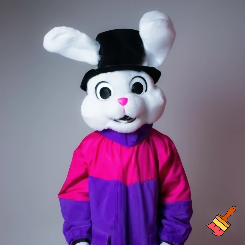 Easter bunny mascot costume top hat a colour face jacket purple and pink