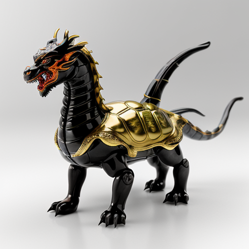Chinese mythology hybrid creature, combination of five divine beasts: dragon, turtle, tiger, phoenix, qilin. Glossy PVC toy figure, polished plastic, highly detailed, shiny reflective surface, bright studio lighting, isolated white background, 3d render, product photography.