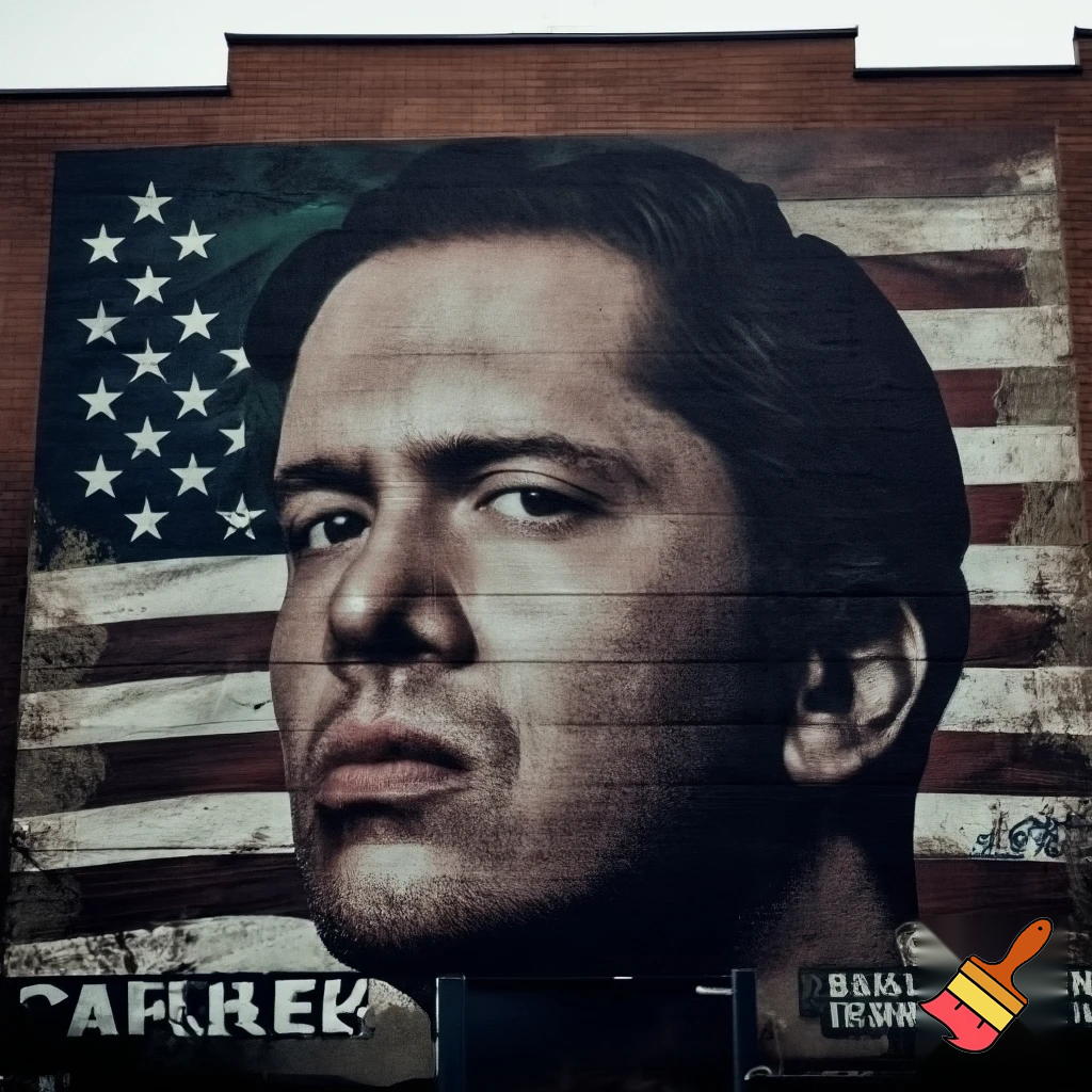city mural of Charlie Kirk, behind him is the usa flag and underneath the portrait there is a writing that says Charlie Kirk (1993-2025) no one deserved to die his way.