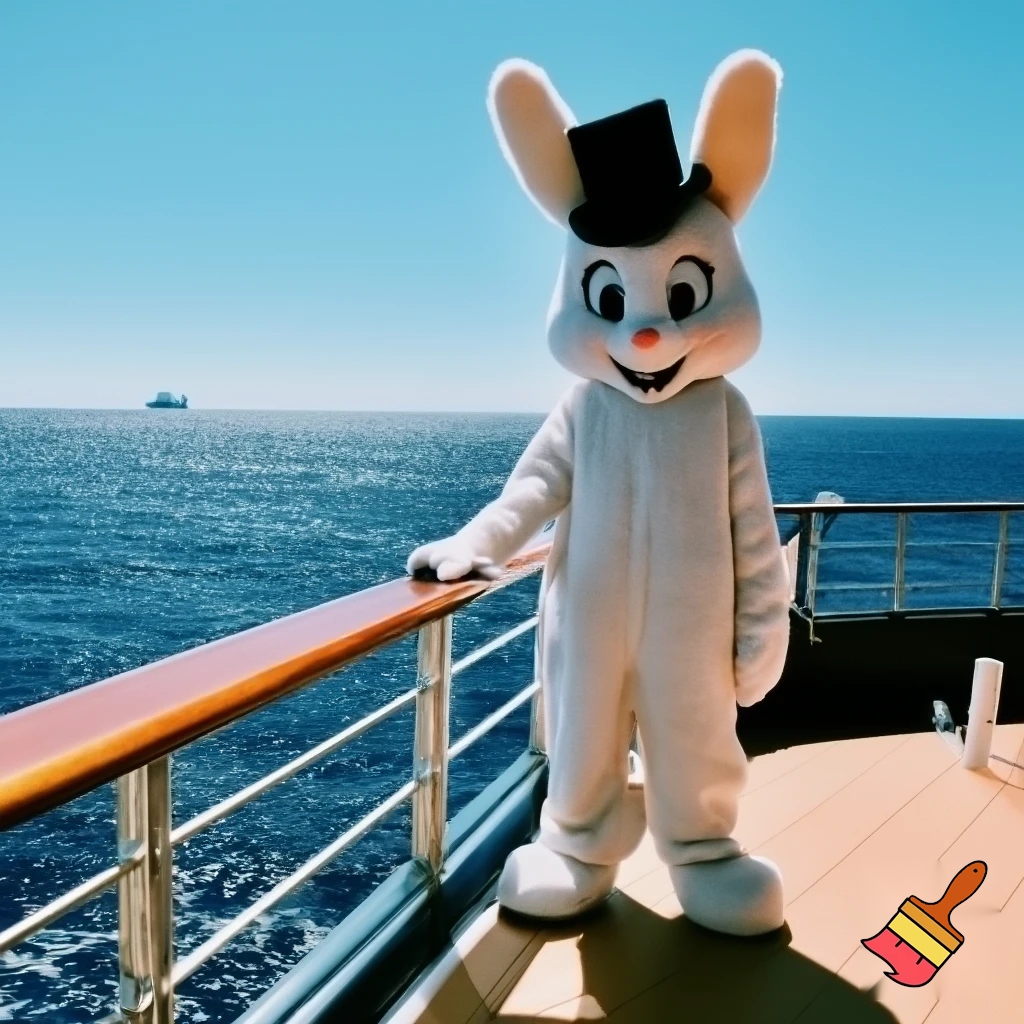 Easter bunny mascot Disneyland costume with the top hat Australia Disney cruise ship
