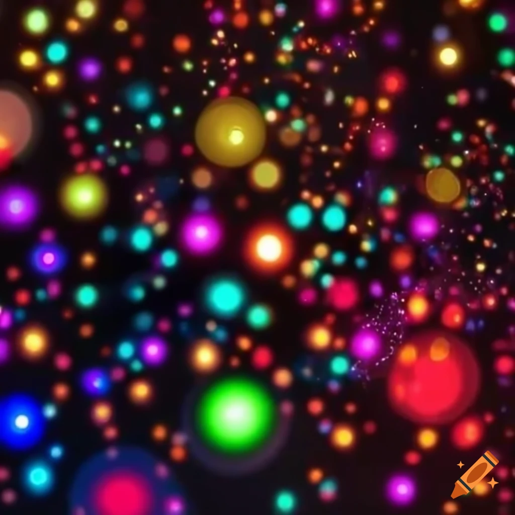 a lot of shining colorful particles in darkness