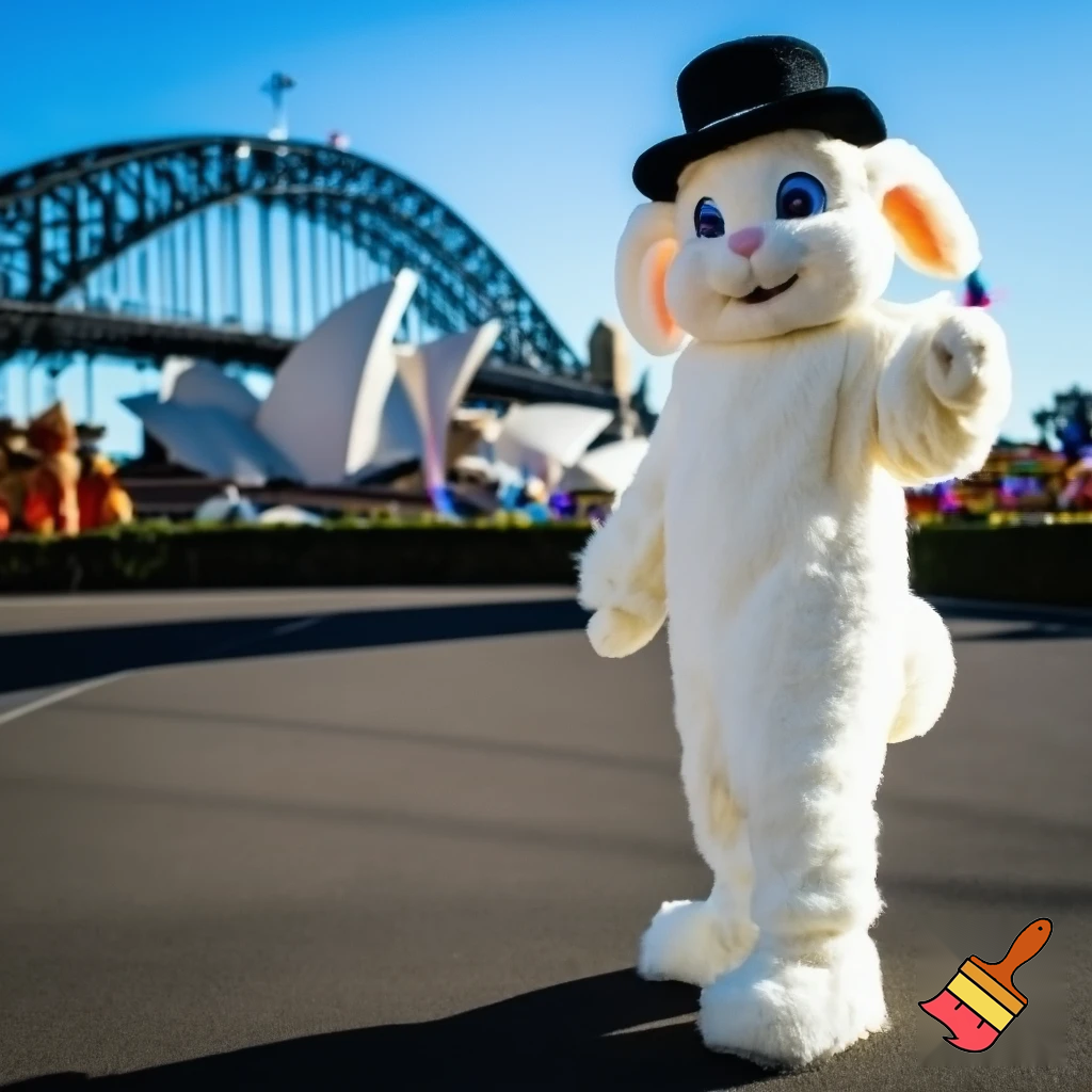  Easter bunny mascot costume top hat photo taken with the Easter open white Sydney Luna Park Sydney Luna Park