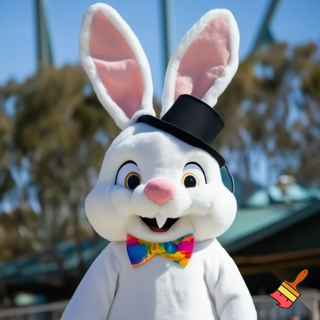 Easter bunny mascot Disneyland costume with the top hat Australia