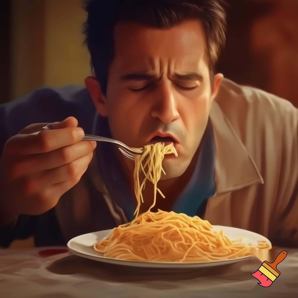 A man eating spaghetti 