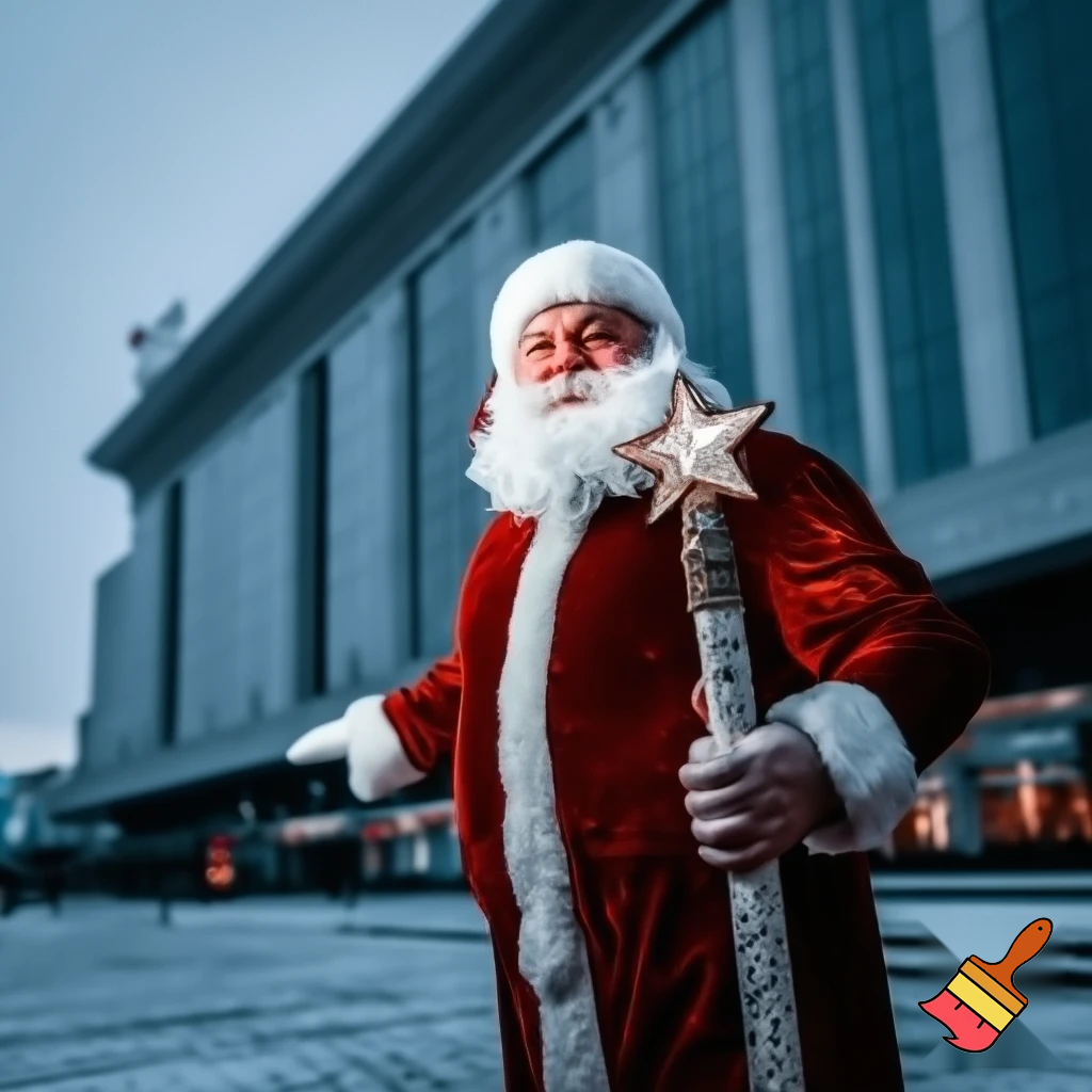  Santa Claus, Russia walking stick with a star shopping centre the real Santa Claus