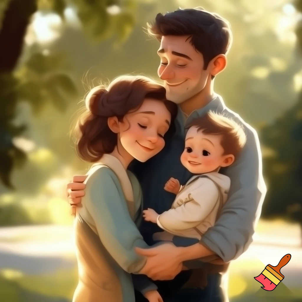 Семья 3 человек: мама, папа и ребёнок 