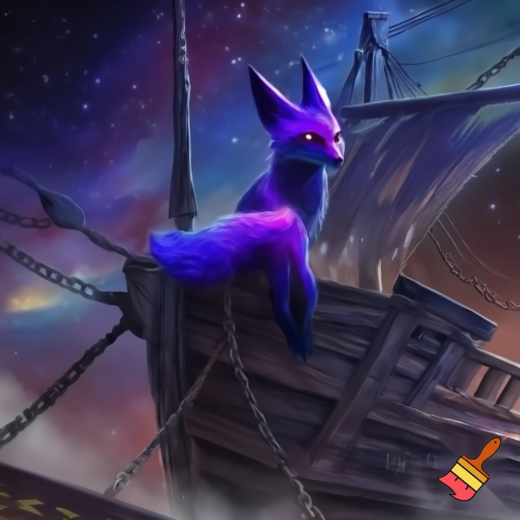 Fantasi ræv der sidder på et på skib.