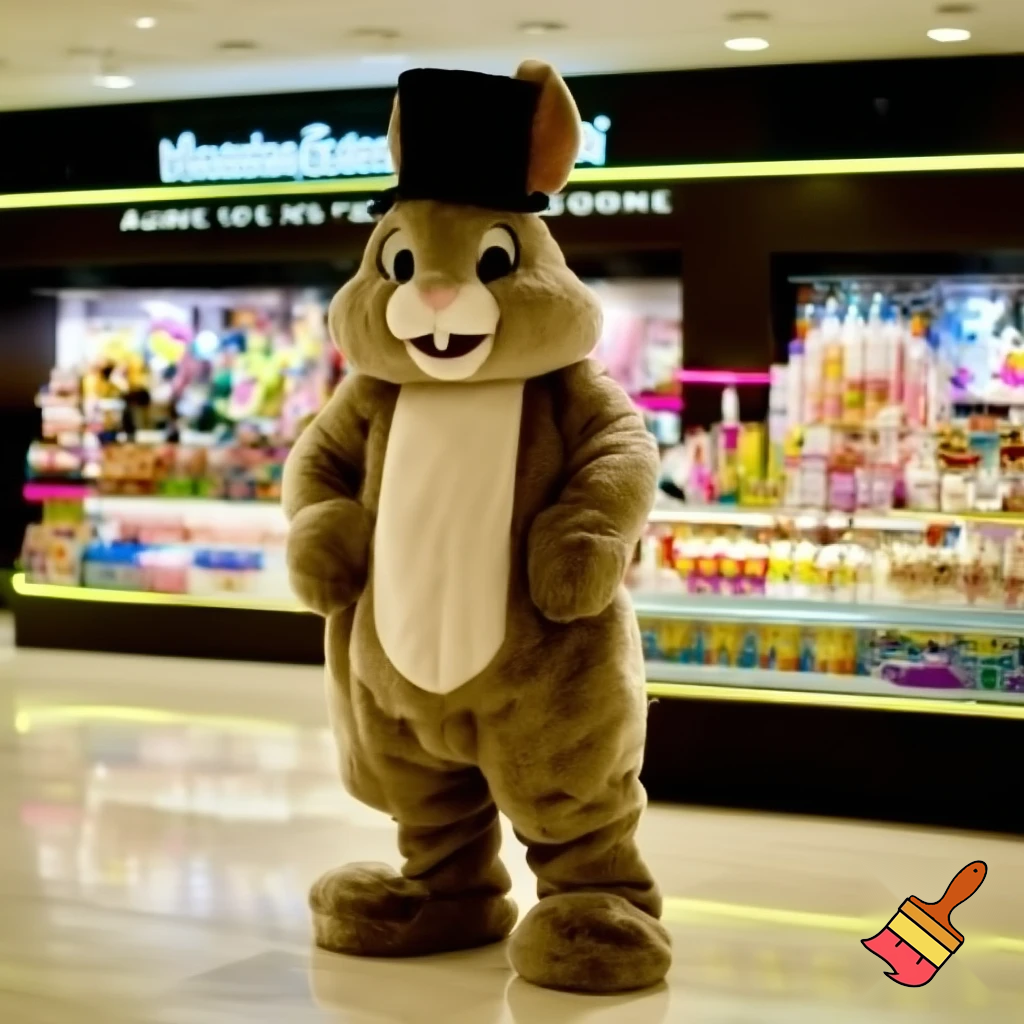 Easter bunny mascot top hat at the shopping centre mascot costume Darrell Lea magic room